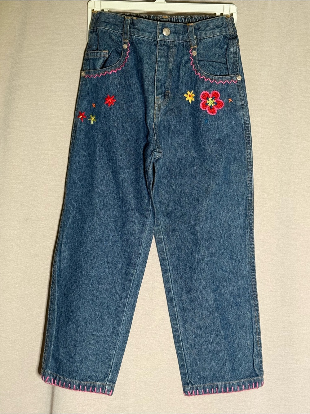 Vintage 90s Jet Set Kids Flower Embroidered High Waisted Jeans Size 5